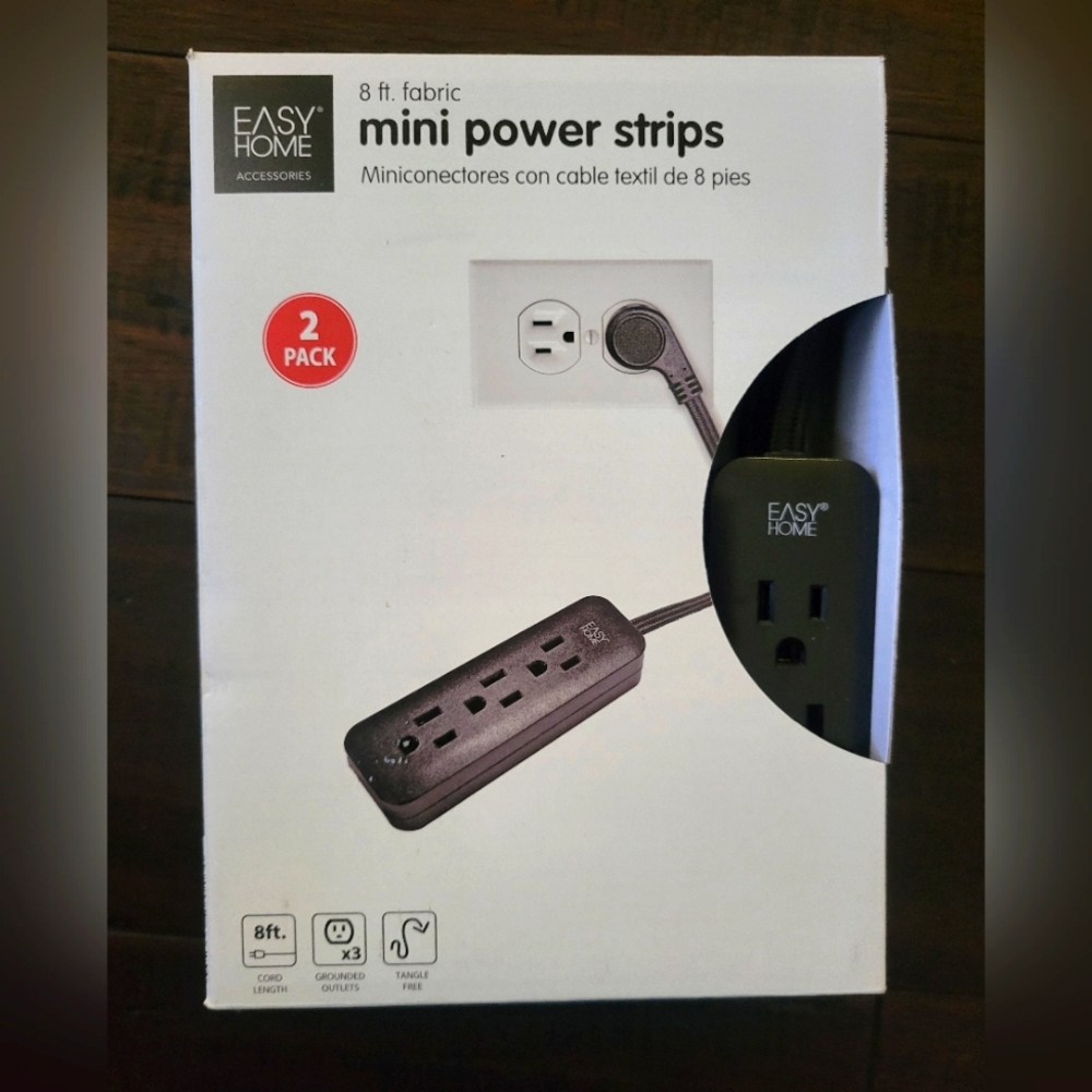 Easy Home 8 ft Fabric Mini Power Strip 2 Pack